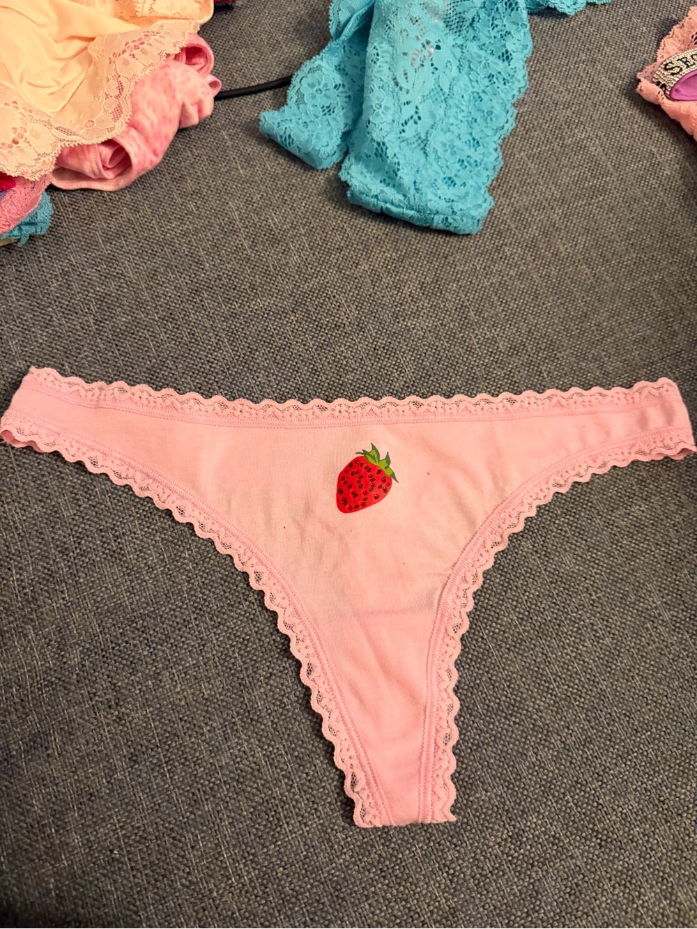Victoria's Secret Light Pink Strawberry Embroidered Thong